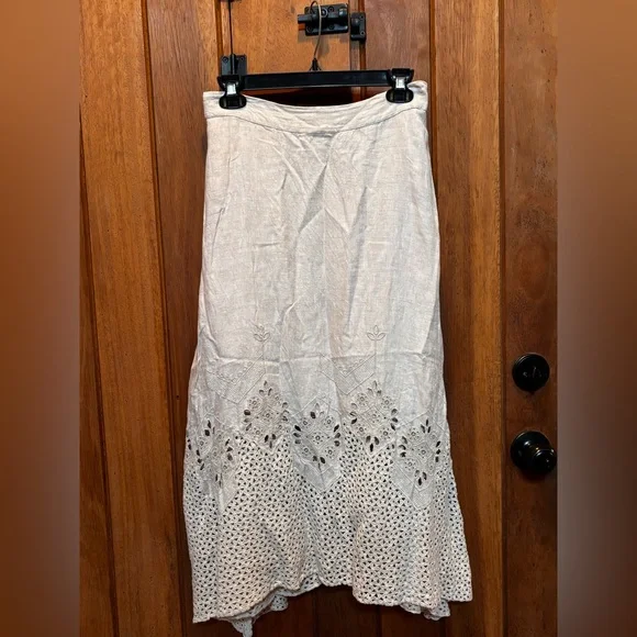 Chico’s Linen Women's Cream Embroidered Eyelet Maxi Skirt - Picture 1 of 1